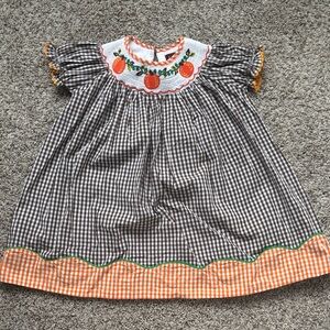 Black and White Gingham Dress with Pumpkin Embroidery